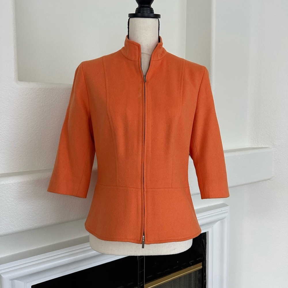 Anne Klein Bright Orange Wool Angora Rabbit Hair Blend Blazer Size 8